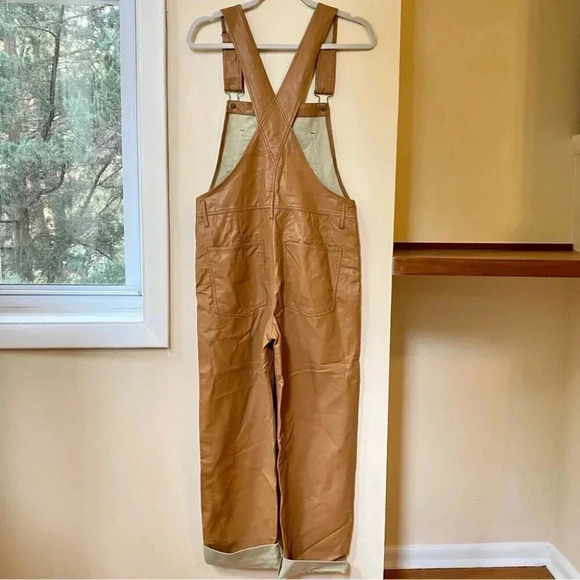NWT Free People Ziggy Overalls Jumpsuit Vegan Leather Camel Brown - Picture 5 of 8